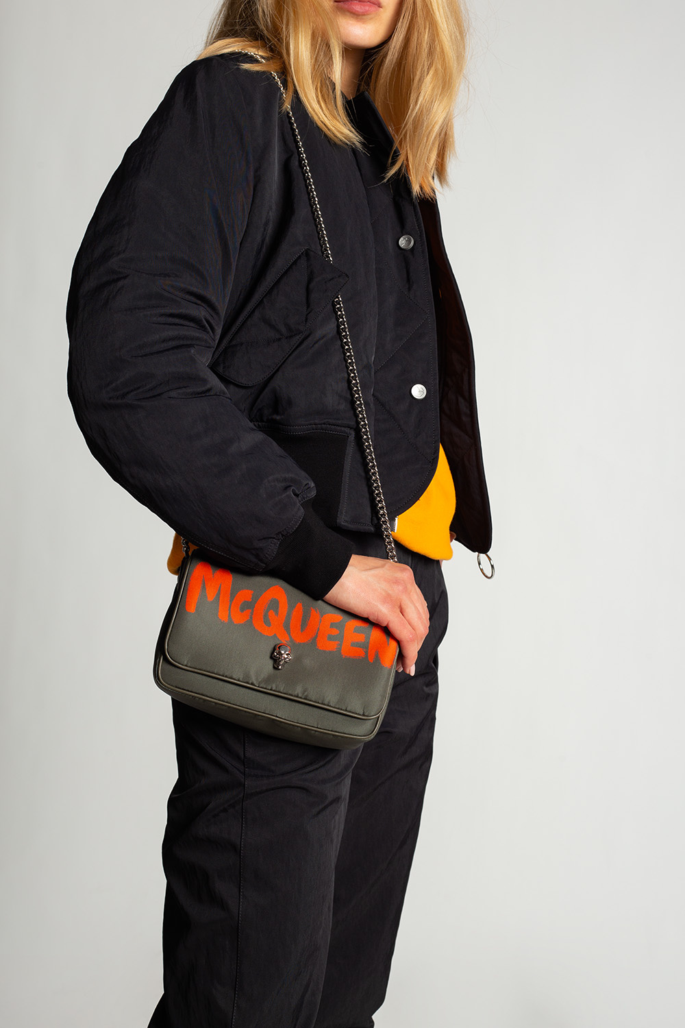 pocket square with logo alexander mcqueen accessories Alexander McQueen Graffiti Small shoulder bag Women s Bags SchaferandweinerShops